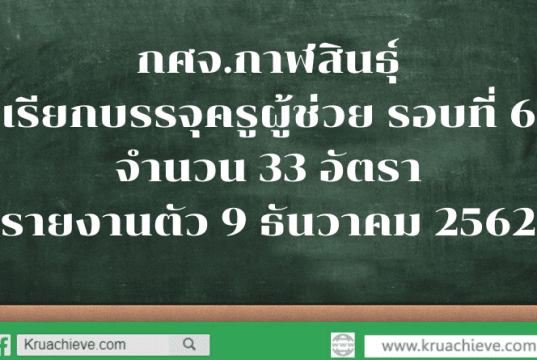 กศจ.กาฬสินธุ์ เรียกบรรจุครูผู้ช่วย รอบที่ 6 จำนวน 33 อัตรา รายงานตัว 9 ธันวาคม 2562