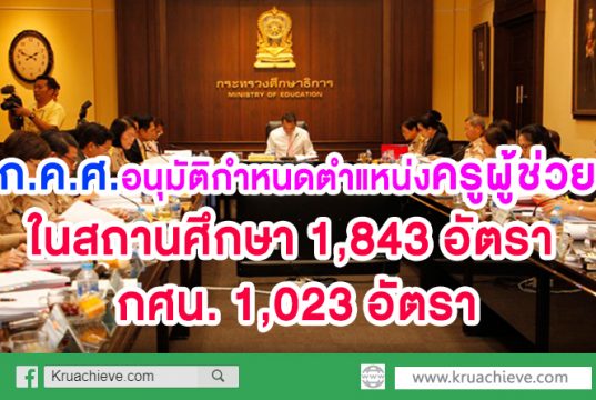 ก.ค.ศ.อนุมัติกำหนดตำแหน่งครูผู้ช่วย ในสถานศึกษา จำนวน 1843 อัตรา และสำนักงาน กศน. (1023 อัตรา)