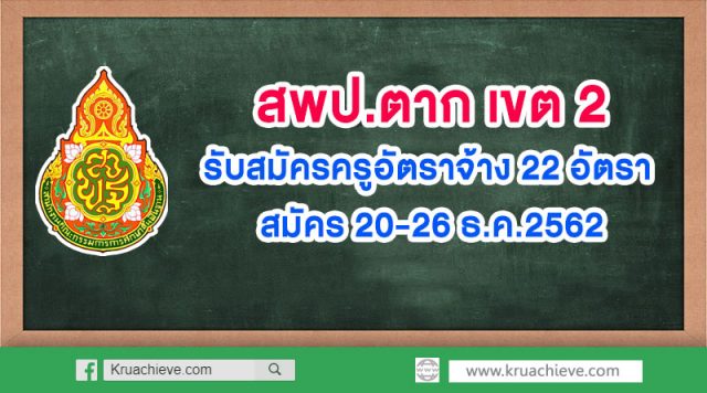 สพป.ตาก เขต 2 รับสมัครครูอัตราจ้าง 22 อัตรา สมัคร 20-26 ธ.ค.2562