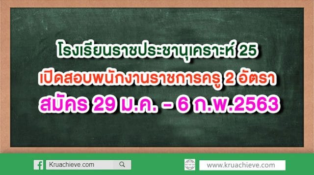 โรงเรียนราชประชานุเคราะห์ 25 เปิดสอบพนักงานราชการครู 2 อัตรา สมัคร 29 ม.ค. - 6 ก.พ.2563