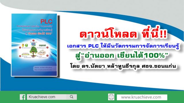 ดาวน์โหลดเอกสาร PLC ให้มีนวัตกรรมการจัดการเรียนรู้สู่“อ่านออก เขียนได้100%” โดย ดร.นัตยา หล้าทูนธีรกุล ศธจ.ขอนแก่น