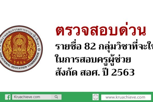 ตรวจสอบด่วน 82 กลุ่มวิชาที่จะใช้ในการสอบครูผู้ช่วย สอศ. ปี 2563