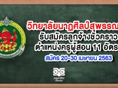 วิทยาลัยนาฏศิลป์สุพรรณบุรี รับสมัครลูกจ้างชั่วคราวตำแหน่งครูผู้สอน 11 อัตรา สมัคร 27 เม.ย. - 4 พ.ค. 63