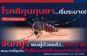 เตือน โรคชิคุนกุนยา หรือ โรคไข้ปวดข้อยุงลาย จันทบุรี พบแล้ว 19 ราย ยึดหลัก 3 เก็บ