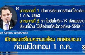 ศธ.เปิดแผนเตรียมความพร้อม ทดสอบระบบ ก่อนเปิดเทอม 2 มาตรการ 4 ระยะ เผย 1 ก.ค. เปิดภาคเรียน นักเรียนจะได้เรียนครบตามหลักสูตร