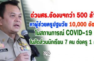 ด่วนศธ.อัดงบฯกว่า 500 ล้าน หาผู้ช่วยครูหมื่นอัตรา มาดูแลเด็กปฐมวัย ในสถานการณ์ COVID-19 ในสัดส่วนนักเรียน 7 คน ต่อครู 1 คน