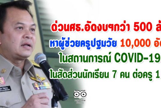 ด่วนศธ.อัดงบฯกว่า 500 ล้าน หาผู้ช่วยครูหมื่นอัตรา มาดูแลเด็กปฐมวัย ในสถานการณ์ COVID-19 ในสัดส่วนนักเรียน 7 คน ต่อครู 1 คน