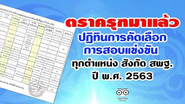 ตราครุฑมาแล้ว ปฏิทินการคัดเลือก การสอบแข่งขัน ทุกตำแหน่ง สังกัด สพฐ. ปี พ.ศ. 2563