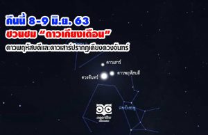 คืนนี้ 8-9 มิ.ย. 63 ชวนชม “ดาวเคียงเดือน” ดาวพฤหัสบดีและดาวเสาร์ปรากฏเคียงดวงจันทร์