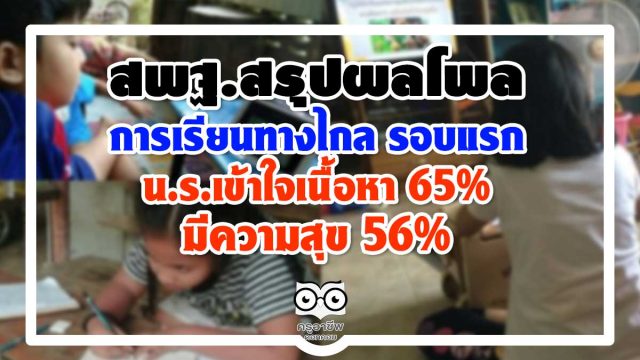 สพฐ.สรุปผลโพล การเรียนการสอนทางไกล รอบแรก น.ร.เข้าใจเนื้อหา65% มีความสุข 56%