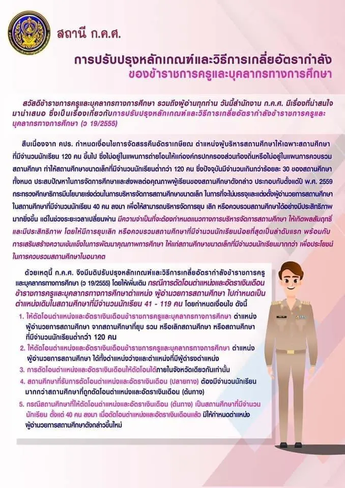 ก.ค.ศ.ปรับปรุงหลักเกณฑ์ และวิธีการเกลี่ยอัตรากำลังของข้าราชการครูและบุคลากรทางการศึกษา