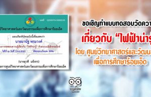 ขอเชิญทำแบบทดสอบวัดความรู้เกี่ยวกับ “ไฟฟ้าน่ารู้” โดย ศูนย์วิทยาศาสตร์และวัฒนธรรมเพื่อการศึกษาร้อยเอ็ด