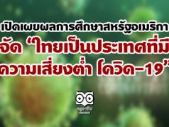 เปิดเผยผลการศึกษาสหรัฐอเมริกา จัด “ไทยเป็นประเทศที่มีความเสี่ยงต่ำ โควิด-19”