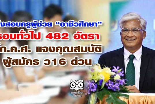 เล็งสอบครูผู้ช่วย อาชีวศึกษา รอบทั่วไป 482 อัตรา จี้ก.ค.ศ. แจงคุณสมบัติผู้สมัคร ว16 ด่วน