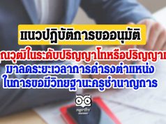 แนวปฏิบัติการขออนุมัตินำคุณวุฒิในระดับปริญญาโทหรือปริญญาเอก มาลดระยะเวลาการดำรงตำแหน่ง ในการขอมีวิทยฐานะครูชำนาญการ