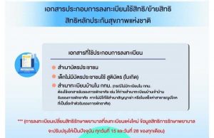 เอกสารประกอบการลงทะเบียนใช้สิทธิหลักประกันสุขภาพแห่งชาติ (สิทธิบัตรทอง) ในพื้นที่กทม