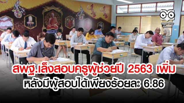 สพฐ.เล็งสอบครูผู้ช่วยปี 2563 เพิ่ม หลังมีผู้สอบได้เพียงร้อยละ 6.86 ของผู้มีสิทธิ์สอบทั้งหมด จำนวน 159,314 คน