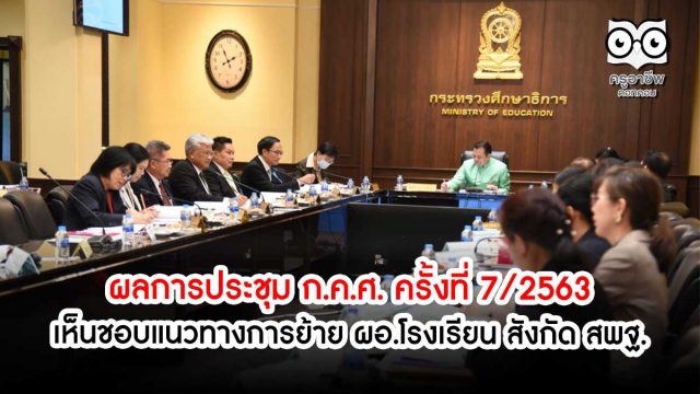 ผลการประชุมคณะกรรมการข้าราชการครูและบุคลากรทางการศึกษา (ก.ค.ศ.) ครั้งที่ 7/2563 เห็นชอบแนวทางการย้ายผู้อำนวยการสถานศึกษา สพฐ.