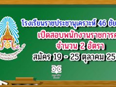 โรงเรียนราชประชานุเคราะห์ 46 จังหวัดชัยนาท เปิดสอบพนักงานราชการครู 2 อัตรา สมัคร 19 - 25 ตุลาคม 2563