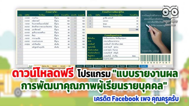 ดาวน์โหลดฟรี โปรแกรม "แบบรายงานผลการพัฒนาคุณภาพผู้เรียนรายบุคคล" เครดิต Facebook เพจ คุณครูครับ