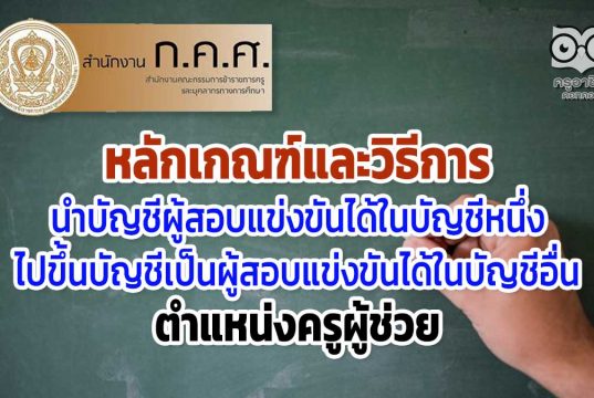 หลักเกณฑ์และวิธีการนำบัญชีผู้สอบแข่งขันได้ในบัญชีหนึ่งไปขึ้นบัญชีเป็นผู้สอบแข่งขันได้ในบัญชีอื่น ตำแหน่งครูผู้ช่วย