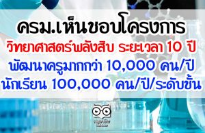 ครม.เห็นชอบโครงการวิทยาศาสตร์พลังสิบ ระยะเวลา 10 ปี พัฒนาครูมากกว่า 10,000 คน/ปี นักเรียน 100,000 คน/ปี/ระดับชั้น