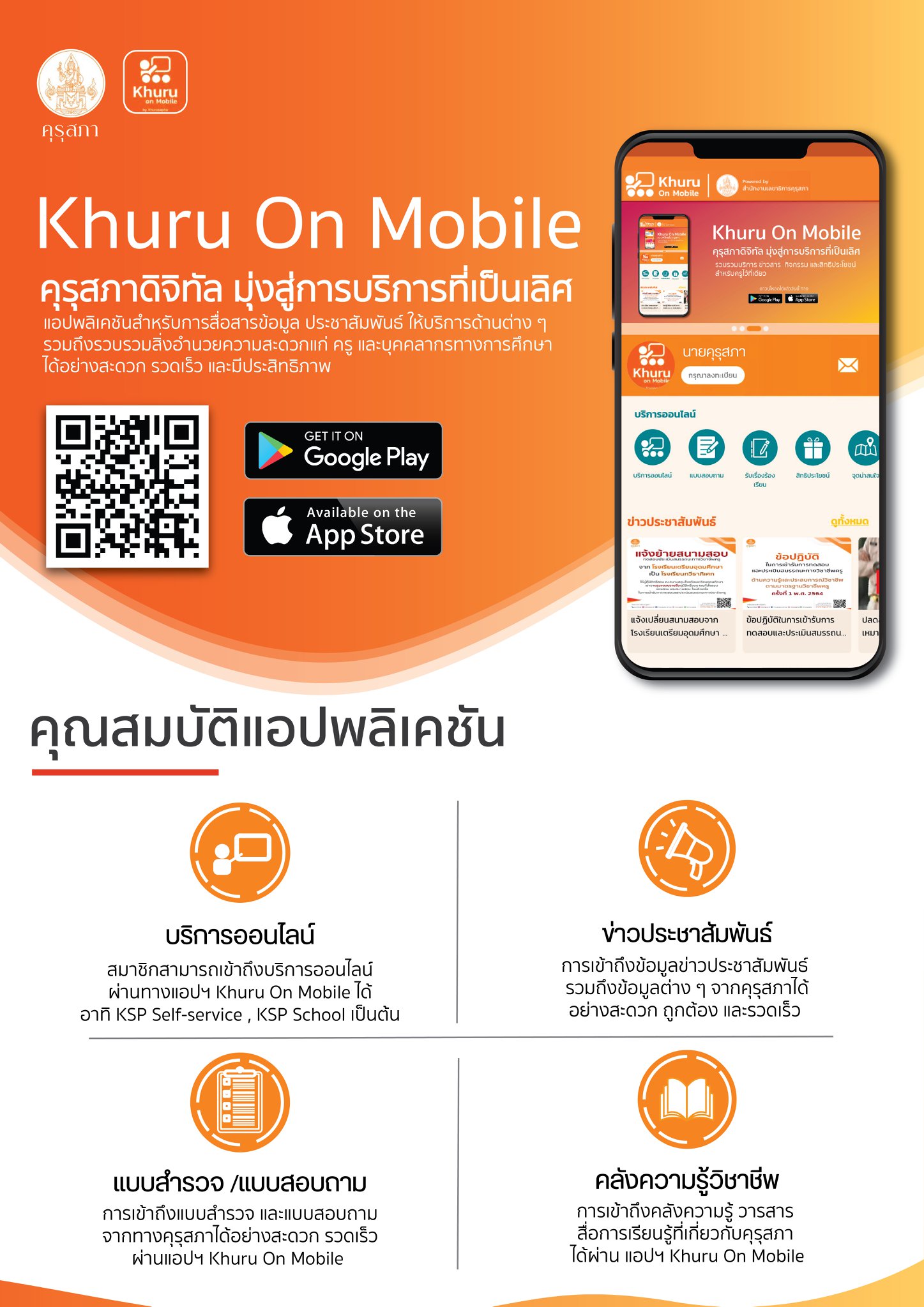 ดาวน์โหลดได้แล้ว!! แอปพลิเคชัน "Khuru On Mobile" แอปพลิเคชันสำหรับครูและบุคลากรทางการศึกษา ทั้ง iOS และ Android