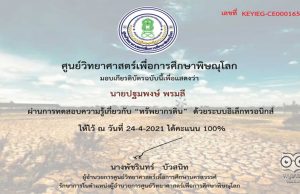 แบบทดสอบออนไลน์ เรื่อง ทรัพยากรดิน ผ่านเกณฑ์ 80% รับเกียรติบัตรทาง E-Mail โดยศูนย์วิทยาศาสตร์เพื่อการศึกษาพิษณุโลก