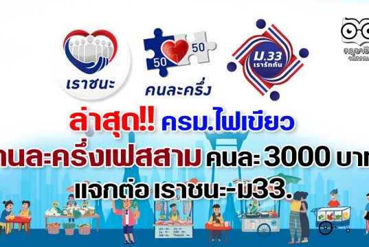 ล่าสุด!! ครม.ไฟเขียว แจกเงิน คนละครึ่งเฟสสาม คนละ 3000 บาท แจกต่อ เราชนะ-ม33.