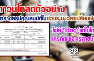 ดาวน์โหลดตัวอย่าง ตารางสรุปคุณสมบัติในช่วงระยะเวลาเปลี่ยนผ่าน ไฟล์ *.doc (แก้ไขได้) เครดิตเพจ ครูสายบัว