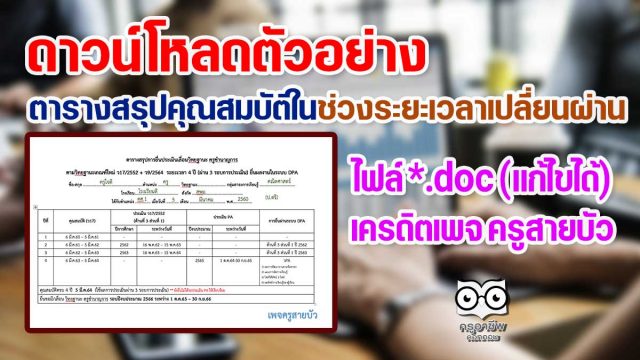 ดาวน์โหลดตัวอย่าง ตารางสรุปคุณสมบัติในช่วงระยะเวลาเปลี่ยนผ่าน ไฟล์ *.doc (แก้ไขได้) เครดิตเพจ ครูสายบัว