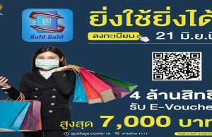 เปิดลงทะเบียนโครงการยิ่งใช้ยิ่งได้ วันแรก 21 มิถุนายน 2564 เวลา 06.00 น. 4 ล้านสิทธิ์ รับ E-Voucher สูงสุด 7 พันบาท