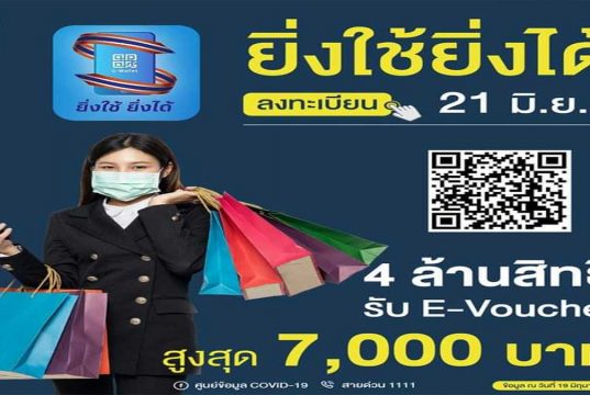 เปิดลงทะเบียนโครงการยิ่งใช้ยิ่งได้ วันแรก 21 มิถุนายน 2564 เวลา 06.00 น. 4 ล้านสิทธิ์ รับ E-Voucher สูงสุด 7 พันบาท