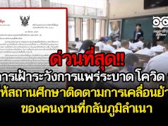 ด่วนที่สุด!! การเฝ้าระวังการแพร่ระบาดของโรคโควิด 19 ให้สถานศึกษาติดตามการเคลื่อนย้ายของคนงานที่กลับภูมิลำเนาที่อยู่ใกล้กับสถานศึกษา