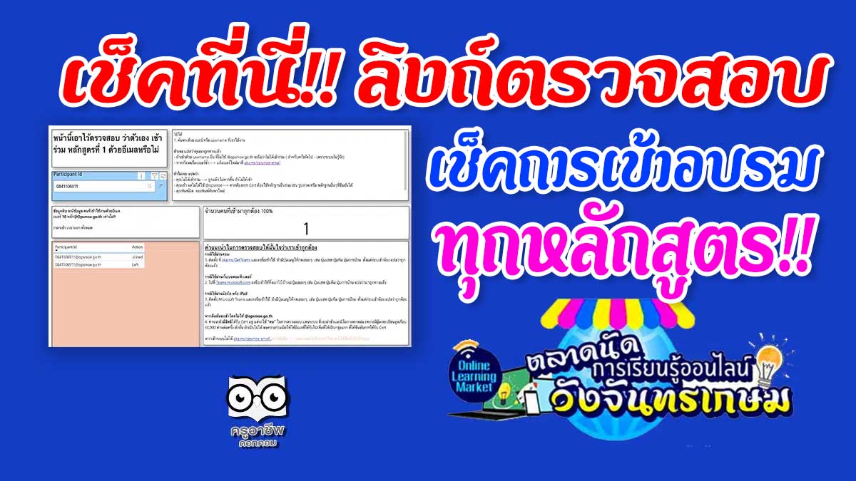 เช็คที่นี่!! ลิงก์ตรวจสอบการเข้าอบบรมออนไลน์ หลักสูตรตลาดนัดการเรียนรู้ออนไลน์วังจันทรเกษม