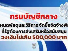 กรมบัญชีกลาง กำหนดพัสดุและวิธีการ จัดซื้อจัดจ้างพัสดุ ที่รัฐต้องการส่งเสริมหรือสนับสนุน วงเงินไม่เกิน 500,000 บาท