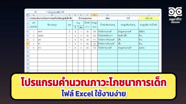 ดาวน์โหลด โปรแกรมคำนวณภาวะโภชนาการเด็ก ทีละหลายคน