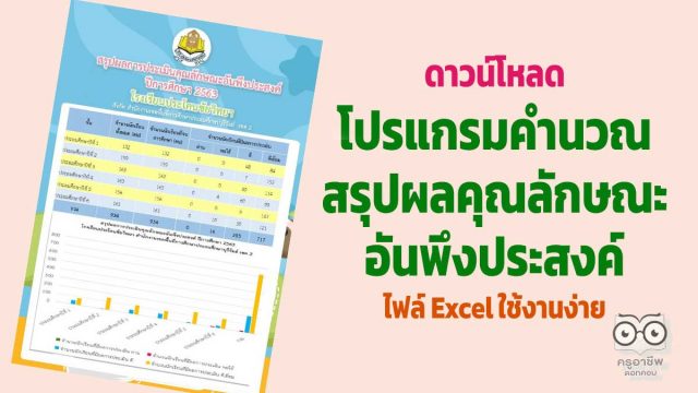 ดาวน์โหลดไฟล์ โปรแกรมคำนวณสรุปผลการประเมินคุณลักษณะอันพึงประสงค์ ไฟล์ Excel ใช้งานง่าย เครดิตโรงเรียนประโคนชัยวิทยา