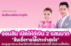 ธนาคารออมสิน เปิดให้กู้เงิน 2 แสนบาท ผ่อนสูงสุด 96งวด "สินเชื่อรายได้ประจำสุขใจ" เพื่อเป็นค่าใช้จ่ายที่จำเป็นต่อการดำรงชีพ หรือชำระหนี้สินอื่นๆ