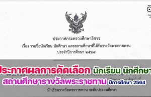 ศธ.ประกาศผลการคัดเลือกนักเรียน นักศึกษา และสถานศึกษา รางวัลพระราชทาน ปีการศึกษา 2564