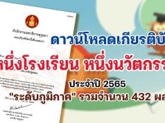 ดาวน์โหลดเกียรติบัตร ผลงานหนึ่งโรงเรียน หนึ่งนวัตกรรม ประจำปี 2565 "ระดับภูมิภาค" รวมจำนวน 432 ผลงาน