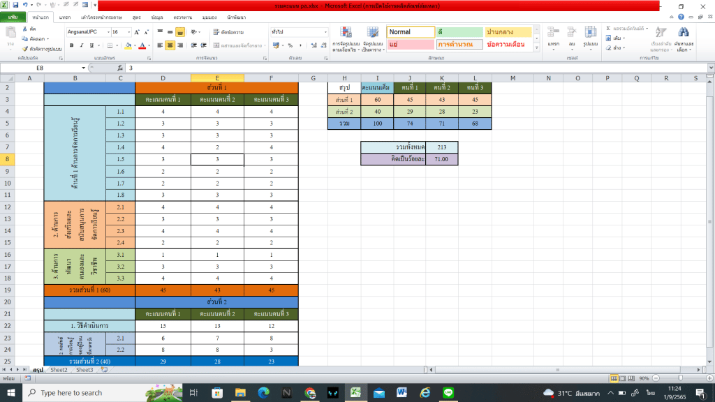 ดาวน์โหลดไฟล์ แบบสรุปผลการประเมิน PA ไฟล์ Excel คำนวณอัตโนมัติ โดยเพจพัสดุง่ายๆ by “ครูคณิต”