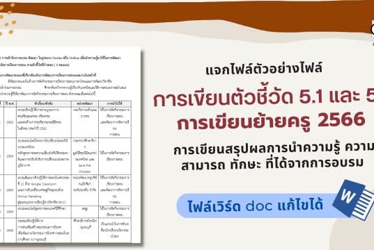 แจกไฟล์ ตัวอย่างไฟล์ ตัวชี้วัดที่ 5 การเขียนสรุปผลการนำความรู้ ความสามารถ ทักษะ ที่ได้จากการอบรม การเขียนย้ายครู 2566 ไฟล์เวิร์ด Doc เครดิตไฟล์ Kokojakkie Jakkiekoko