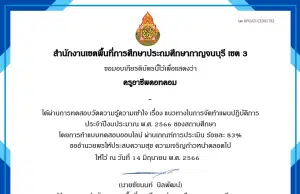 แบบทดสอบออนไลน์ เรื่อง แนวทางในการจัดทำแผนปฏิบัติการ ประจำปีงบประมาณ พ.ศ. 2566 ของสถานศึกษา ผ่านเกณฑ์ 70% รับเกียรติบัตรทางอีเมล์ โดย สพป.กาญจนบุรี เขต 3