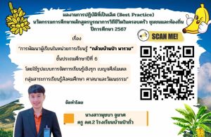 เผยแพร่ผลงานการปฏิบัติที่เป็นเลิศ (Best Practice) เรื่อง “การพัฒนาผู้เรียน ในหน่วยการเรียนรู้ “กล้วยบ้านป่า พารวย” ชั้นประถมศึกษาปีที่ 6 โดยใช้รูปแบบการจัดการเรียนรู้เชิงรุก เบญจศีลโมเดล กลุ่มสาระการเรียนรู้สังคมศึกษา ศาสนาและวัฒนธรรม”