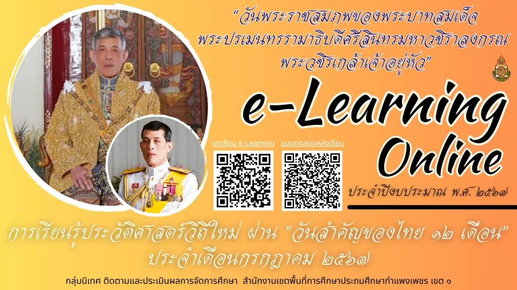 แบบทดสอบหลังเรียน กิจกรรมการเรียนรู้ประวัติศาสตร์วิถีใหม่ ผ่าน "วันสำคัญไทย ๑๒ เดือน" ประจำเดือนกรกฎาคม ๒๕๖๗ เรื่องวันพระราชสมภพของสมเด็จพระเจ้าอยู่หัว มหาวชิราลงกรณ บดินทรเทพยวรางกูร ผ่านเกณฑ์ ๘๐% รับเกียรติบัตรจาก สพป.กำแพงเพชร เขต ๑