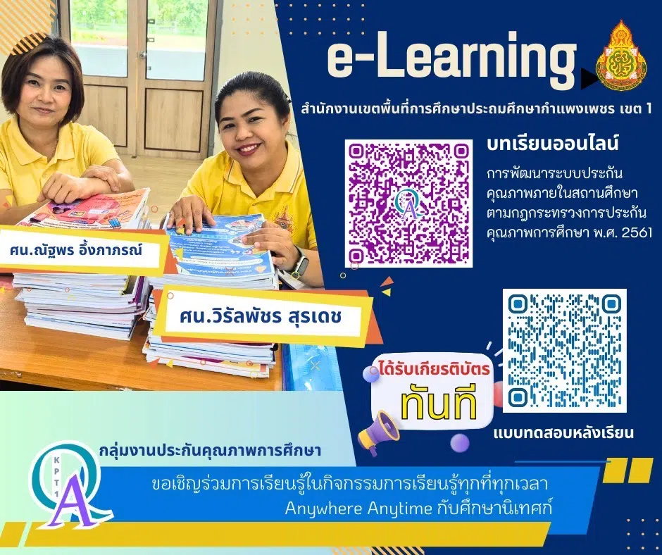 ทดสอบออนไลน์ เรื่อง การพัฒนาระบบประกันคุณภาพภายในสถานศึกษา ผ่านเกณฑ์ ร้อยละ 80 จะได้รับเกียรติบัตรทันทีทางอีเมล โดยสพป.กำแพงเพชร เขต 1