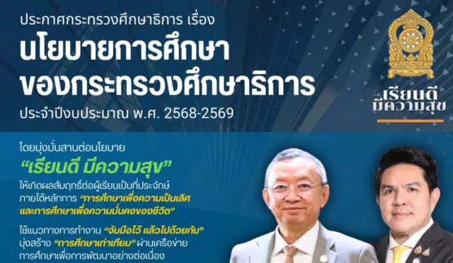 ประกาศกระทรวงศึกษาธิการ เรื่อง นโยบายการศึกษาของกระทรวงศึกษาธิการ ประจำปีงบประมาณ พ.ศ. 2568 - 2569