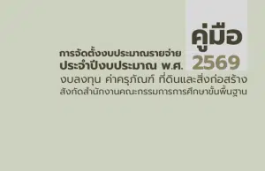 ดาวน์โหลด เอกสารคู่มือการจัดตั้งงบประมาณรายจ่ายประจำปีงบประมาณ พ.ศ. 2569 งบลงทน ค่าครุภัณฑ์ ที่ดินและสิ่งก่อสร้าง สังกัดสำนักงานคณะกรรมการการศึกษาขั้นพื้นฐาน