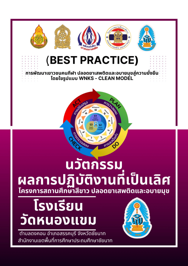 เผยแพร่นวัตกรรม Best Practice เรื่อง การพัฒนาเยาวชนคนกีฬา ปลอดยาเสพติดและอบายมุข สู่ความยั่งยืน โดยใช้รูปแบบ WNKS-CLEAN MODEL โรงเรียนวัดหนองแขม สพป.ชัยนาท